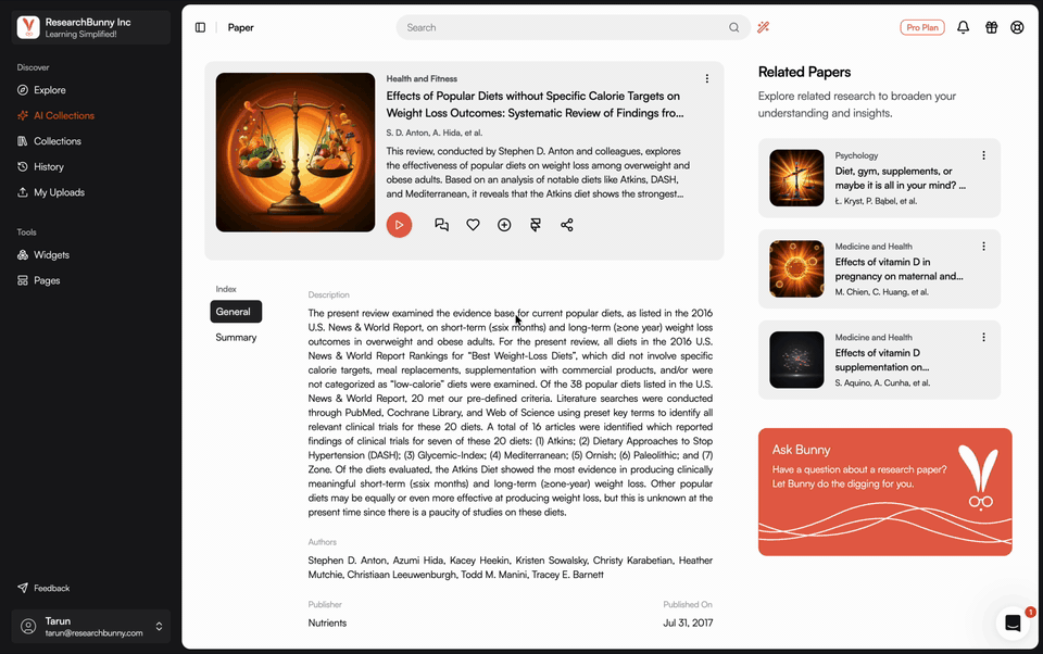 ResearchBunny web platform showcasing research audio collection