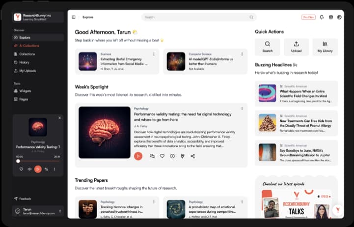 ResearchBunny web platform showcasing research audio collection